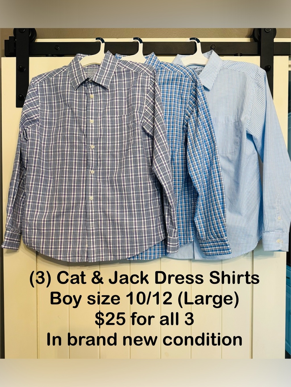 Cat & Jack Blue Plaid & Light Blue Boys' Dress Shirts - Set of 3